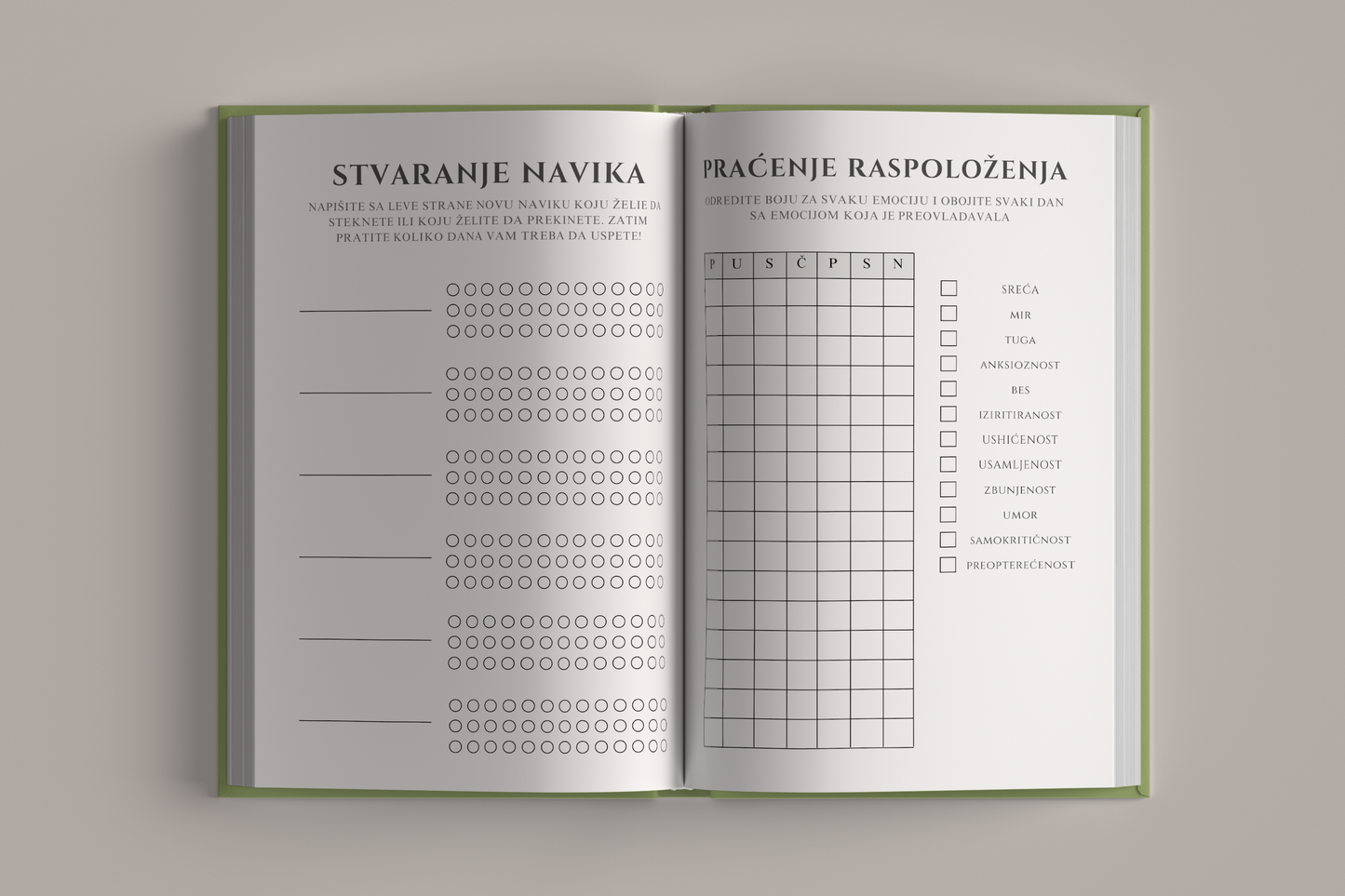 Strana za beleške i praćenje raspoloženja korisnika dnevnika – vođeni dnevnik anksioznosti