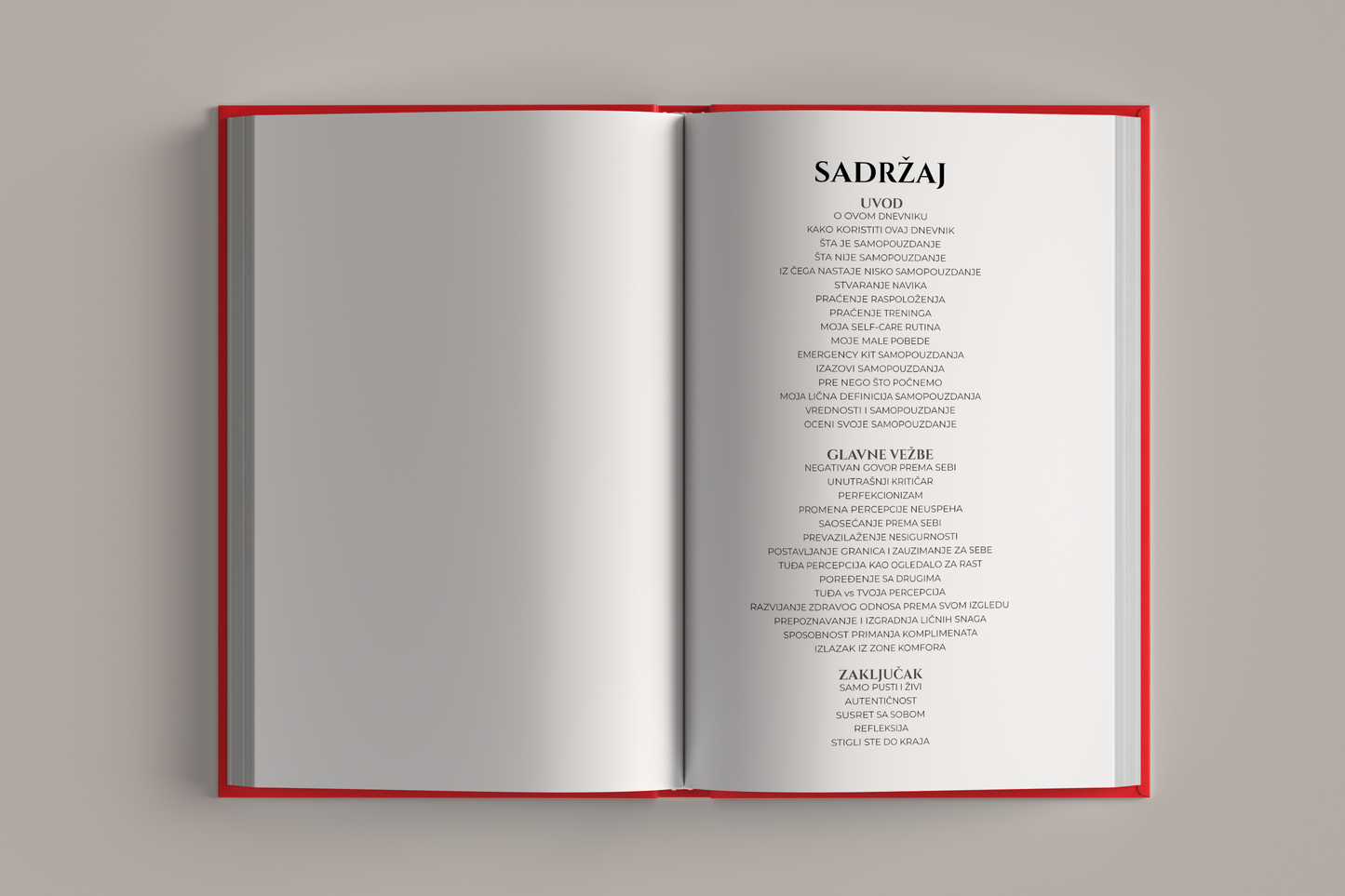 Strana sa sadržajem dnevnika – Dnevnik Samopouzdanja