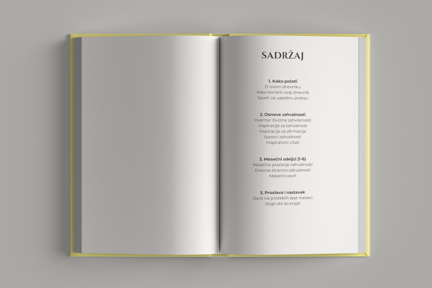 Strana sa sadržajem dnevnika – Dnevnik Zahvalnosti