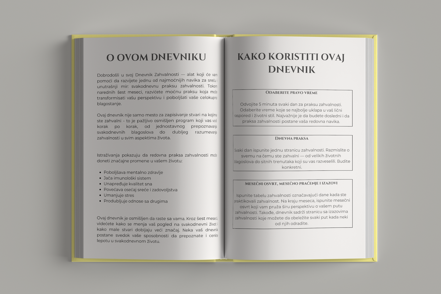 Strana za upoznavanje i uputstva za korišćenje dnevnika – Dnevnik Zahvalnosti