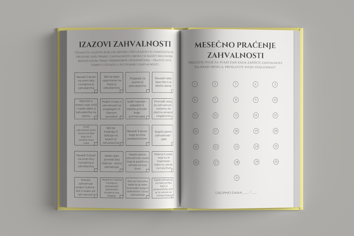 Strana sa izazovima i mesečno praćenje zahvalnosti – Dnevnik Zahvalnosti