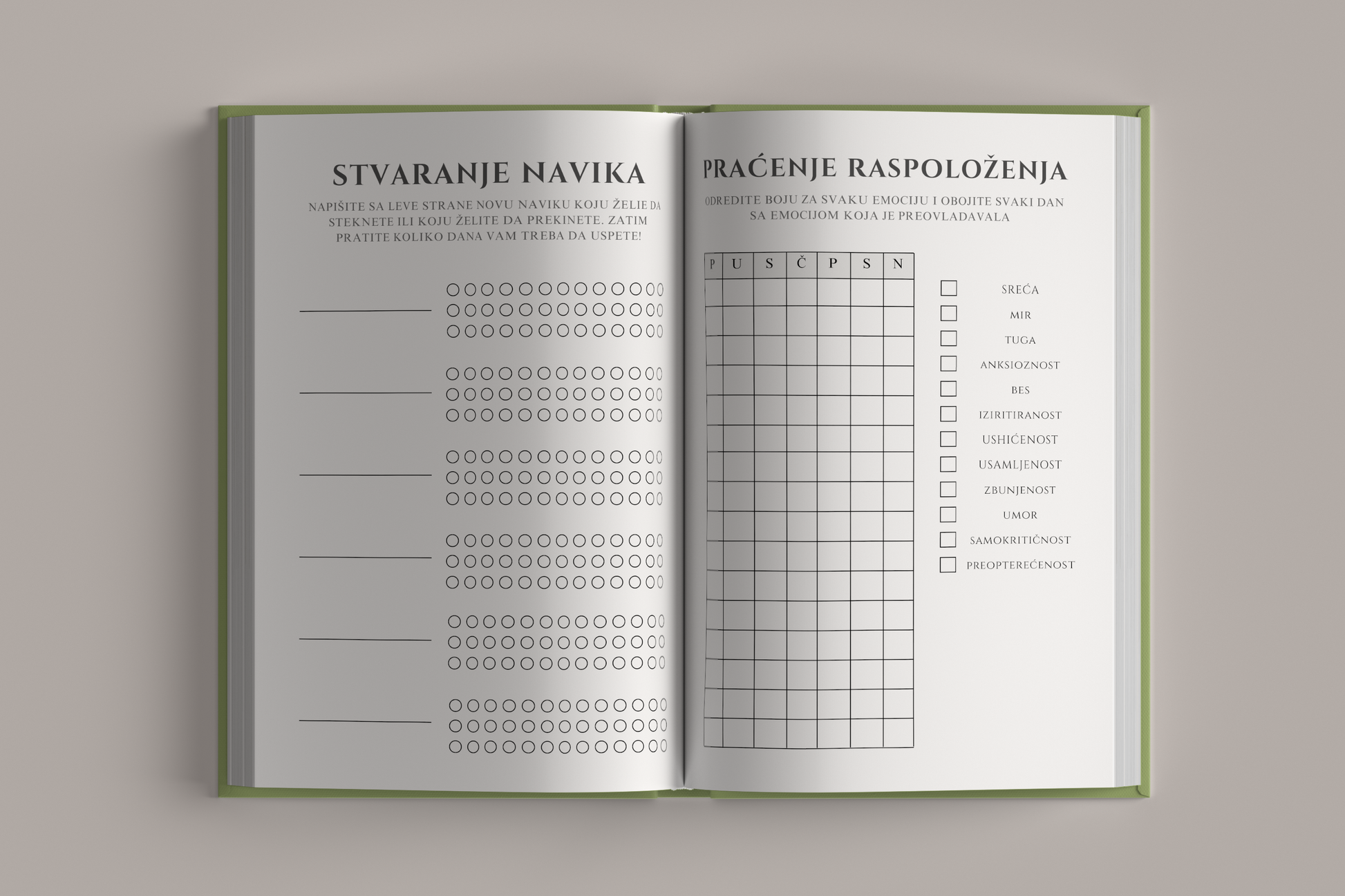 Strana za beleške i praćenje raspoloženja korisnika dnevnika – vođeni dnevnik anksioznosti